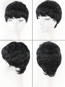 Wig Pendek Sintetis Hitam untuk Wanita, Potongan Pixie dengan Poni, Warna Hitam Alami, Lurus, Tebal, Buatan Mesin, Pendek Berlapis untuk Penggunaan Sehari-hari - MultiWarna - View 9
