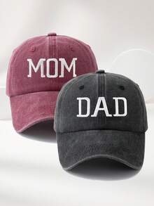 2件組「Dad & Mom」印花棒球帽，復古水洗尖頂帽，中性可調節輕量防曬帽，度假禮物，父母理想選擇，卡車司機帽女款棒球帽女帽寬邊帽 - A - 查看 14