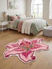 1pc Lily Shaped Velvet Carpet, Soft Plush, Room Decor, Home Supplies, Indoor Doormat, Living Room Rug, Kitchen Mat, Bedroom Carpet, Bathroom Mat, Home Decoration, Bedroom Decor, Bathroom Decor, Wear-Resistant, Noise-Reducing, Skin-Friendly Soft, Easy To Clean - Pink - View 3
