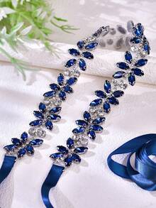 1 Stück eleganter Vintage Dunkelblau Blumen Taillengürtel, glänzender luxuriöser vielseitiger Damengürtel, Marineblau Premium Hochzeitskleid Taillengürtel, geeignet für Hochzeit, Party, Ball, Schönheitswettbewerb, Kurzfilm, Abendbankett Taillenzubehör - Verschiedenfarbig - Übersicht 2