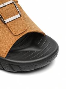 Sandalias de cuero planas casuales de unicolor para hombre, de moda para verano, playa y hogar - Naranja - Ver 5