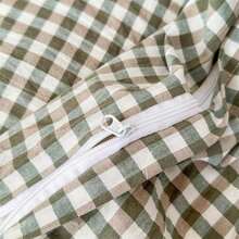 Sage Green Gingham Duvet Cover King, 3-Piece Ruffled Bedding Set - 100% Washed Cotton, Breathable Lightweight Fabric - Farmhouse Boho Chic Variant 1 - 002 Ruffle- Green Gingham - View 7