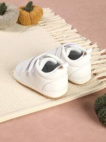 1 Pair Boys' Shoes With Hook And Loop Closure, Versatile Solid Color Sneakers, Suitable For Spring And Autumn Wear - White - View 5