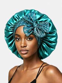 1 pieza Gorro de dormir ajustable de satén con lazo para mujer, pañuelo para la cabeza, adecuado para uso diario - Kong Lan - Ver 23