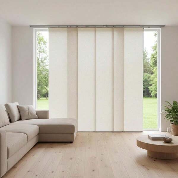 Panel Curtains, Extendable Track From 116 Cm To 218 Cm (W), Trimmable Panel Curtains Up To 243 Cm (H), Adjustable Sliding Curtains For Sliding Doors And Patio Doors, Light Brown-XY893047