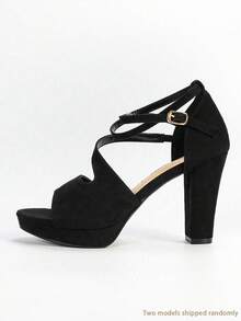 Queenigma Spring/Summer Women's Comfortable Platform Peep Toe Ankle Strap High Heel Sandals, Elegant & Comfortable For Daily, Party, Fashion, Vacation, Holiday - Black - View 9