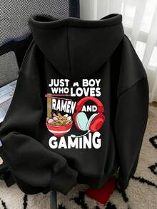 1pc Tween Boy Thermal Lined Thick Warm Sweatshirt, Young Student Clothing, Suitable For Kids Autumn/Winter Long Sleeve Top - Black - View 2