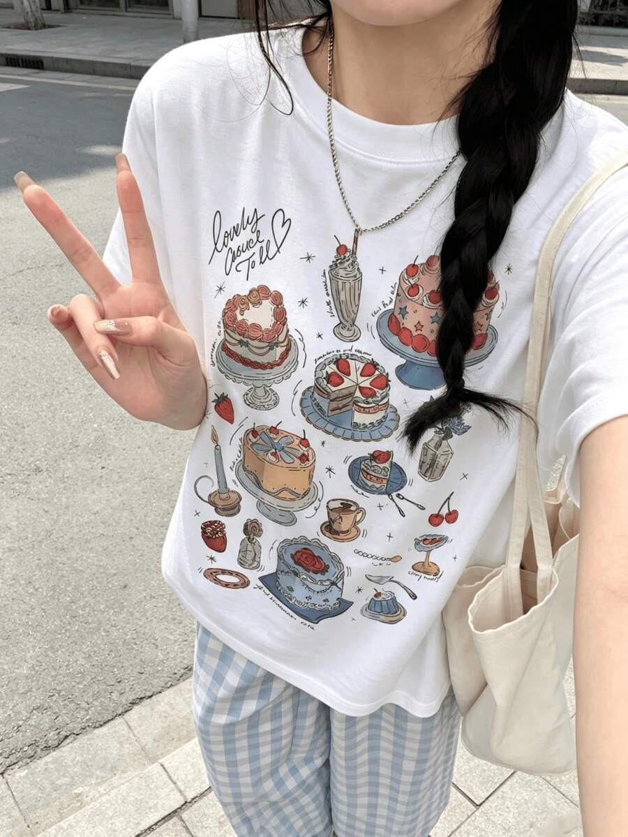 200g 100% Cotton T-Shirt, 2026 Summer Fashion Print Short Sleeve T-Shirt, Couple Style, Innerwear, Outerwear - White - View 1