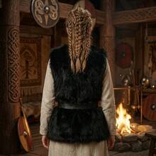 New Faux Fur Vest Shawl, Black Belt Waist Cincher Thick Plush Shawl Vest, Costume Accessory, Faux Fur Fleece Jacket Shawl, Can Be Paired With Various Outfits, Suitable For Multiple Occasions, Parties, Cosplay, Themed Events, Daily Wear, Etc. - Multicolor - View 2