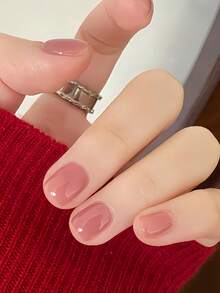 24pcs Short Square Nail Tips Cute Pink Solid Color Fake Nails Fashion Watermelon Pink Full Coverage Pointed Nails With 1pc Jelly Glue And 1pc Mini Nail File, Jelly Glue Randomly Shipped - 粉色 - 查看 4