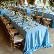 1pc Large Size Light Blue Stretch Tablecloth, Durable Spandex Material For Weddings, Anniversaries, Birthday Parties, Restaurants & Outdoor Dining Decor - Baby Blue - View 2