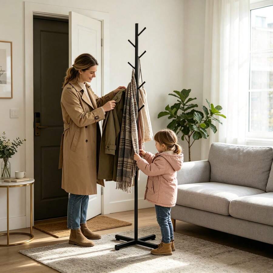 Sturdy Metal Freestanding Coat Rack, Multi-Hook Stand, Suitable For Entryway, Bedroom, Living Room