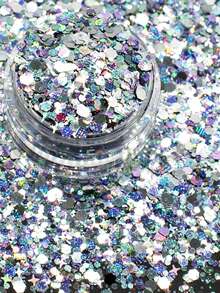 Nail Art Decorations, Ultra-Thin Colorful Solid Color Glitter, Sequins, Four-Pointed Star, Irregular Shaped Mixed Crystal Nail Art Assortment 1 Bottle, Korean-Style DIY Personal Nail Art Decorations, Glitter Sequins, Nail Stickers, Decals, Micro Rhinestones, Press-On Nail Decorations - Multicolor - View 8