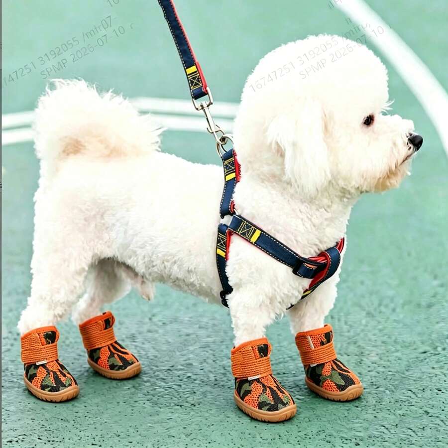 網格狗鞋，附魔鬼氈幼犬鞋，寵物鞋，戶外防滑足部保護，寵物狗鞋