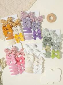 12pcs Multi-Card Combination Macaron Floral Waffle Bow Hair Clips Set, Suitable For Back To School Season - Mixed color - View 2