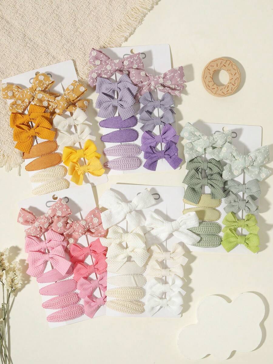 12pcs Multi-Card Combination Macaron Floral Waffle Bow Hair Clips Set, Suitable For Back To School Season