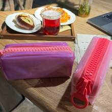 4 Colors Available, Jelly Texture, Dopamine Style Large Capacity Solid Color Minimalist Stationery Storage Bag, Thickened Wear-Resistant Soft Silicone Material, Upright Anti-Collapse Pencil Case, Suitable For Back To School Season - Multicolor - View 8