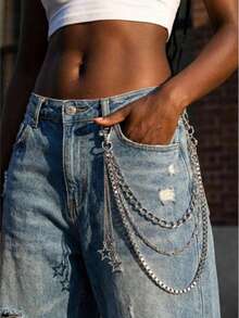 1pc Star Decoration Punk Waist Chain Pants Chain Accessories Hip Hop Jewelry Pants Chain Suitable For Daily Matching Use - Silver - View 2