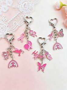 Breast Cancer Awareness Keychain, Pink Awareness Ribbon Bag Keychain, Pink Ribbon Key Ring, Women's Bag Pendant Zinc Alloy Jewelry, Gift For Women - Multicolor - View 9