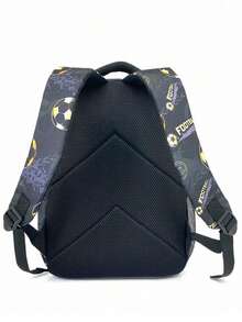 Teenager Fashion Soccer Design Backpack Made Of High-Quality Nylon, More Durable And Wear-Resistant, Thick Padded Back For Softness, Breathability And Comfort, Cute Cartoon Pattern, Very Attractive, Perfect Gift For Holidays And Birthdays, Suitable For School, Picnic, Travel And Camping - Black Gold - View 8