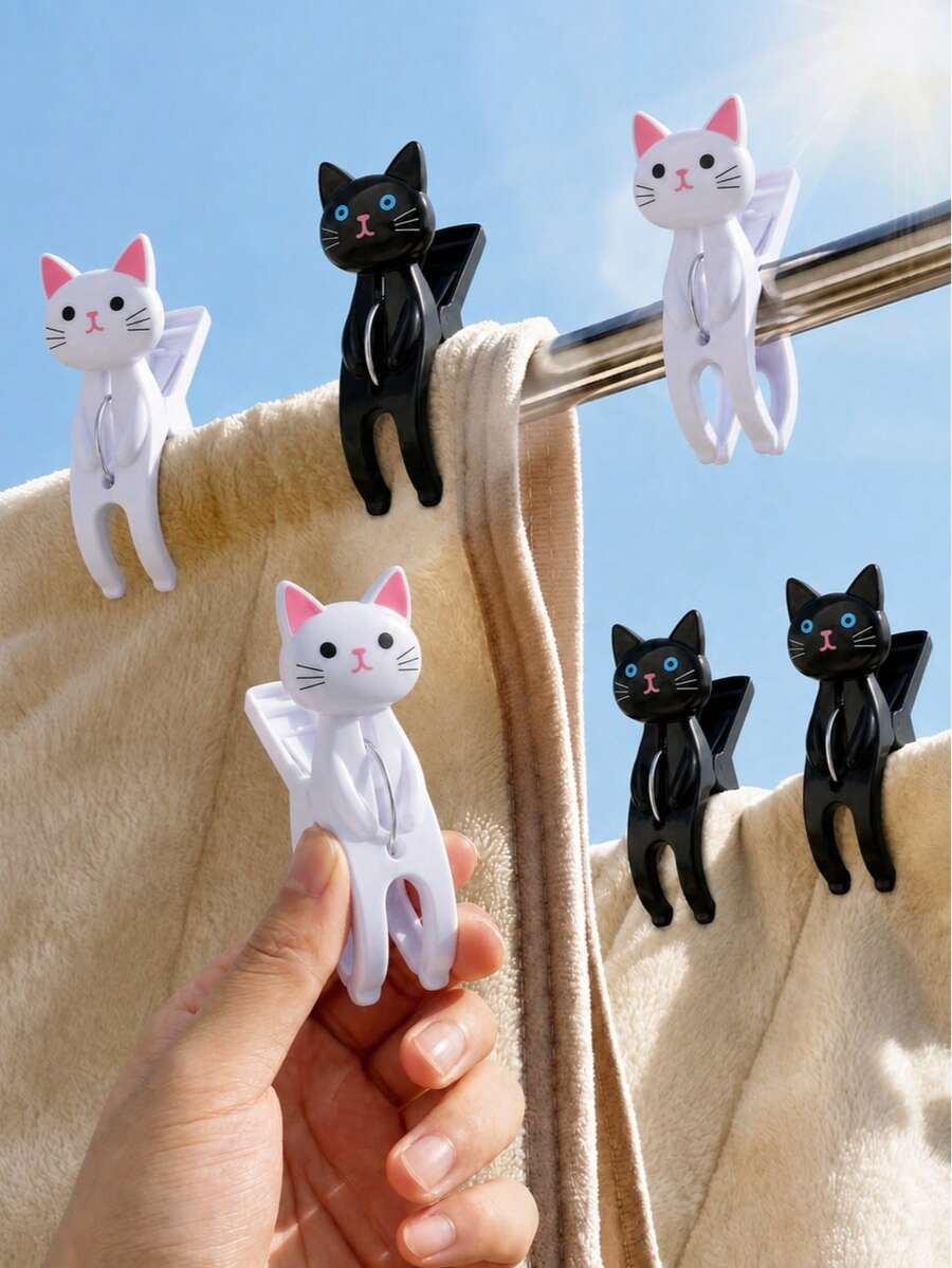 Cute Cat Beach Towel Clips, Suitable For Cat Lovers, Heavy Duty Plastic Clothes Pegs, Blanket Drying Clips, Windproof Clothes Pegs, Home Supplies, Travel Clothes Hangers, Strong Spring Clips, Beach Chair Towel Clips, Sock Clips, Summer Pool Accessories - Multicolor - View 1