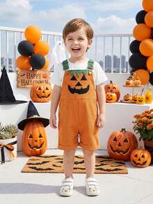 Mono de Halloween para niño pequeño con bolsillos, mono sin mangas de canalé - Naranja - Ver 4