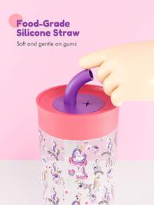 Powcan 15oz Tumblers With Spill Resistant Flexible Straw And Leak-Proof Design, Easy To Clean, Kids Water Bottle, Great For Travel - Purple Unicorn - View 4