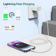 5入 1m/3.3ft 加長充電線，支援快速充電與高速數據同步 USB 線，相容 iPhone 14 Plus/13/12/11 Pro Max/Mini/XS MAX/XR/XS/X/8/7/6 Plus - 白色 - 查看 6