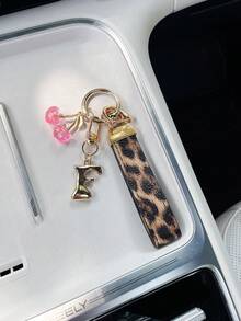 26 Letters To Choose From, Keychain Pendant, Creative Cherry Pendant, Leopard Print Pattern Key Strap, Car Keychain Pendant, Bag Decoration Pendant, Personalized Fashionable Key Matching. Key Accessories, Car Remote Control Decoration Pendant, Holiday Gift. - Letter - View 47