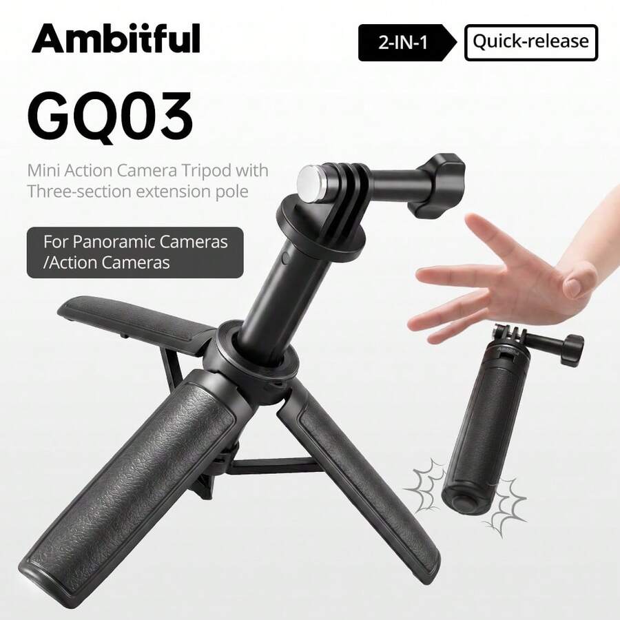 Ambitful GQ03 One-Touch Foldable Mini Tripod With IA02 & DA02 Magnetic Quick Release Mount Kit, Compatible With D JI Osmo Action 3/4/5 Pro/6/Nano/Osmo 360, Ace Pro/Ace Pro 2 Action Cameras