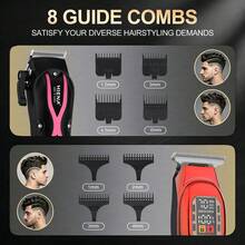 HIENA Juego de 2 piezas de cortadora de pelo profesional, juego de recortadora inalámbrica en forma de X en negro dorado & negro rosa, pantalla digital LED de batería, carga rápida Tipo-C, cuchillas de acero al carbono afiladas, 8 peines limitadores & juego completo de accesorios de capa de barbero, larga duración de batería para salón y hogar, corte de pelo degradado - Multicolor - Ver 6