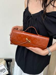 Dedoo 信封式手提包 高端新款歐美時尚 鱷魚壓紋 手拿包 晚宴包 單肩包 斜跨包 - 棕色 - 查看 3