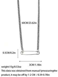 1 pièce Collier pendentif épingle de sûreté punk rock, collier chaîne cubaine argent pour homme, accessoire de style avant-garde e-boy, mode streetwear cool, style Y2K - Argent - Voir 6