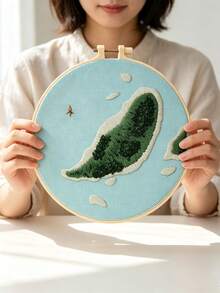 1套花卉植物圖案初學者刺繡套件，包含1件刺繡布+1個刺繡框+2根刺繡針+1套彩色線+1本英文說明書 - F款材料包 - 查看 1