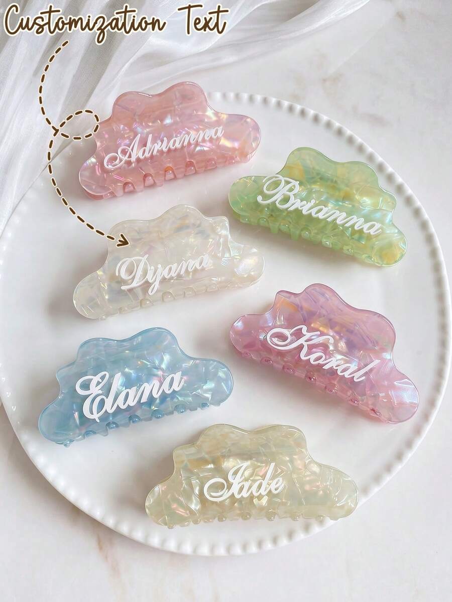 Personalized Name Pearlescent Hair Clip, Custom Name Hair Clip For Bride Bridesmaid Wedding Anniversary, Hair Accessories Graduation Gift For Her - Multicolor - View 1