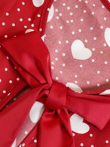 Blusa corta de manga larga con estampado de corazón para mujer, cuello redondo con doble lazo delantero, ajustada - Multicolor - Ver 4