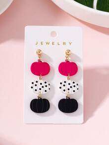 1 Pair Halloween Colorful Pumpkin Enamel Faux Soft Clay Texture Design Women's Fashion Jewelry Earrings, Perfect Gift For Holiday Parties - Hot Pink - View 1