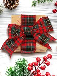 3/1pc Christmas Red & Green Plaid Gift Wrapping Ribbon, Suitable For All Christmas Gift Wrapping, Holiday Floral Arrangements, Bow Making, Wreath Making, Table Decor And Christmas Tree Decoration - One Size Fits All - View 3