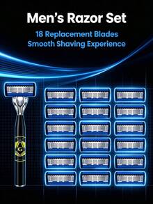 19PCS,Men's Razor,Razor Set,6 Blade Razor,Manual Razor,Razor Refills,Smooth Shave,Daily Shaving,Trimmer For Men,Shaving Machine For Men - A - View 1