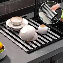 1pc Foldable 304 Stainless Steel Sink Drain Rack, Rust-Proof Roll-Up Design, Moisture Control & Drying, Compact & Durable, Suitable For Small Kitchens And Busy Households For Dish & Vegetable Draining - Multicolor - View 5