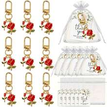30pcs/10sets-18pcs/6sets Exquisite Red Rose Keychain Set - Suitable For Bag Decoration, Key Pendant, Wedding Bridesmaid Gift, Birthday, Graduation, Back To School, Christmas, Thanksgiving Gift And Holiday Party Gift - View 2