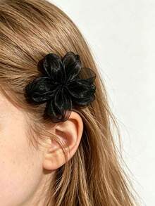 2pcs Sweet & Gentle Girl Cherry Blossom Hair Clips, Beach Vacation Style, Atmospheric Bangs Side Clips - Black - View 2