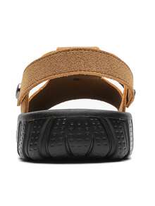 Sandalias de cuero planas casuales de unicolor para hombre, de moda para verano, playa y hogar - Naranja - Ver 3
