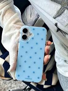時尚手機殼，極簡可愛設計，黑白波點圖案，適用於 iPhone 11 至 17 系列，包含 Pro Max 版本 - 霧霾藍 - 查看 2