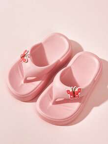 HAHABOBO Flickors rosa fjärilsflip-flops med tjock sula, lätta EVA-tåsandaler för sommar och strand - Rosa - Visa 3