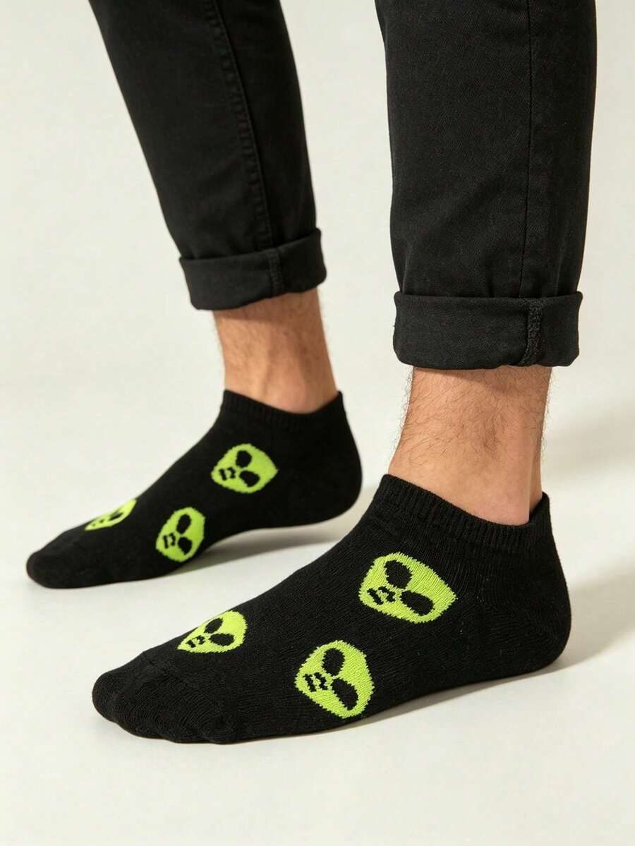 6 Pairs Alien Printed Casual Breathable Socks, Street Style, Suitable For All Seasons - Multicolor - View 1