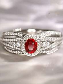 Vanel 1 pieza Anillo de lujo estilo vintage con 4 capas entrelazadas y retorcidas, piedra principal roja, adecuado para fiesta de noche, boda, reunión anual, llamativo y de alta gama bajo la iluminación - Plateado - Ver 7