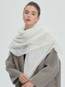 New Spring Autumn Winter Women's White Hollow Knit Shawl Thin Solid Color Square Scarf - Multicolor - View 6