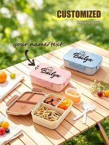 1pc Customizable Flip-Top Bento Box, Supports Artistic Text Customization, Large Area Customization, Portable, Waterproof, Leak-Proof, Suitable For Outdoor, Travel, School, Office, Includes Sauce Box And Utensils, Four-Sided Lock Design - Multicolor - View 2