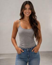 Basic Women's Tank Top With Thin Straps - Gris Claro - Ver 7